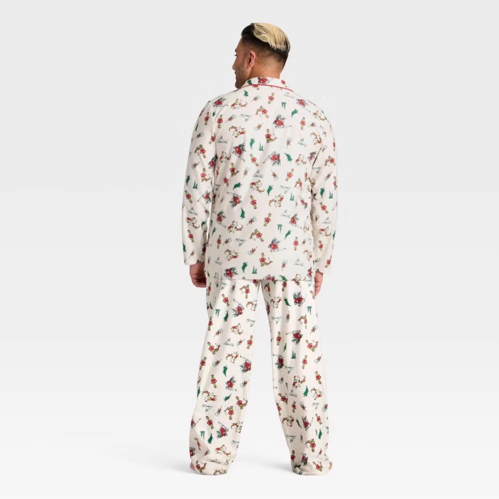 Men's Grinch Print Long Sleeve Shirt and Pants Holiday Matching Family Pajama XL - Picture 3 of 4